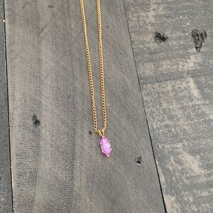 Vintage Gold Tone and Pink-Purple Stone Necklace 18”